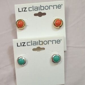 Liz Claiborne Gold and Silver Earrings with Red and Turquoise